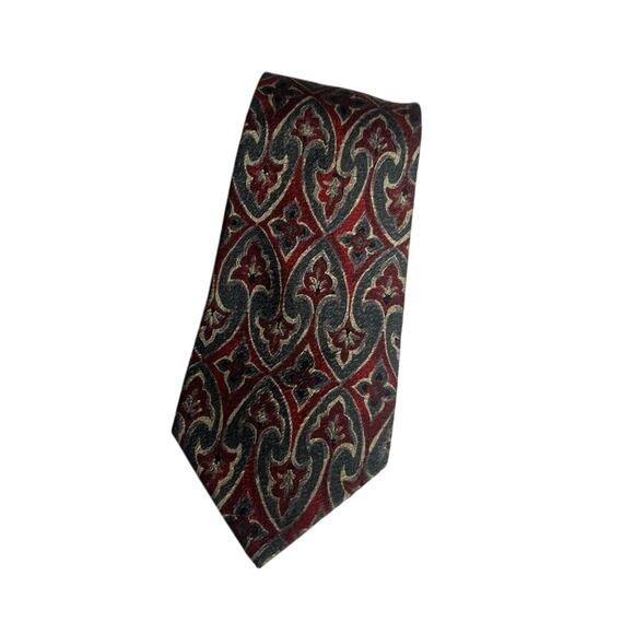 Burberry Men's Tie Red Gray Paisley 100% Silk Luxury Designer Made in Italy - Picture 1 of 7